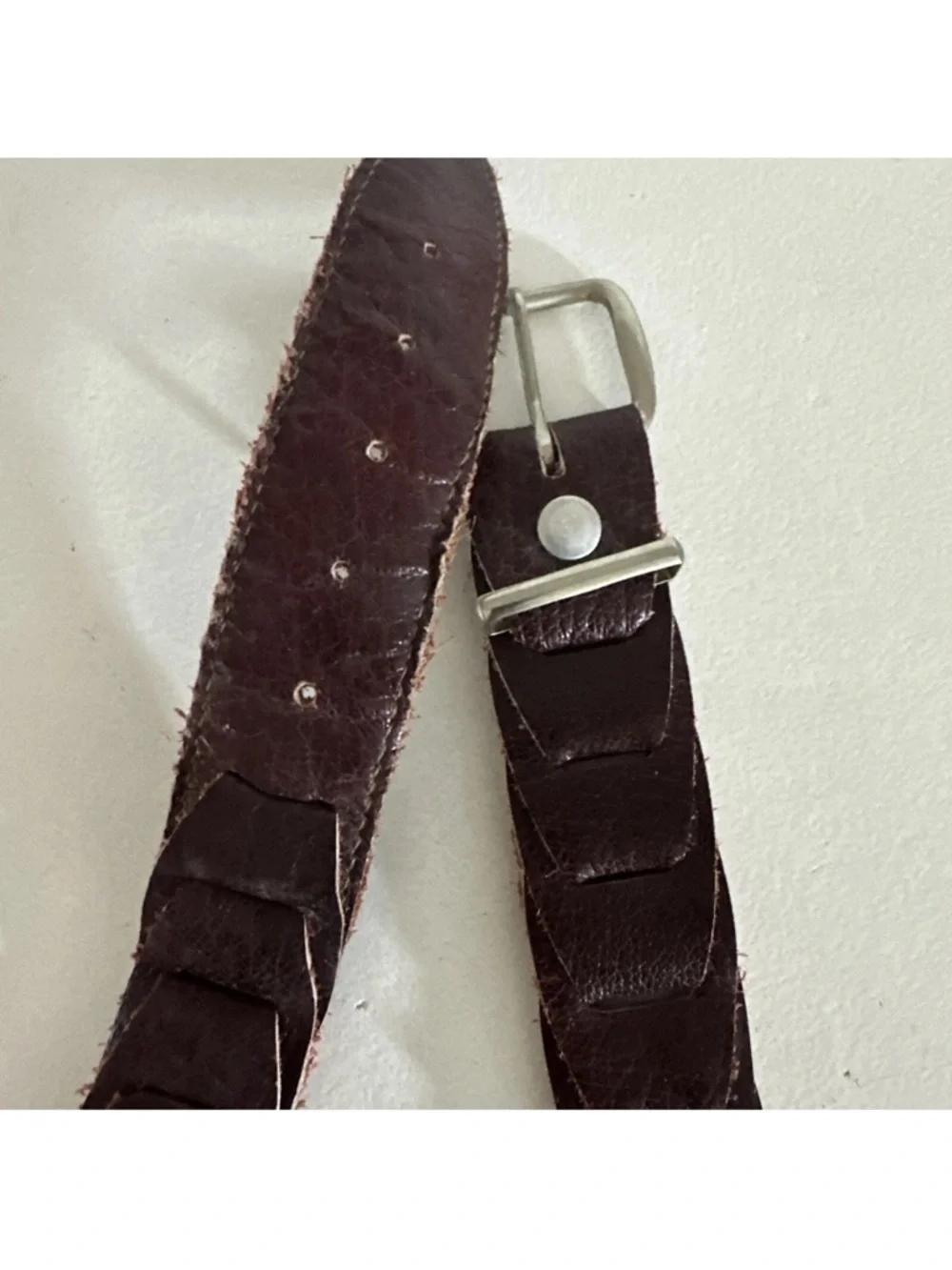 Vintage Leather Braided Interlocking Belt Oxblood/Burgundy Medium